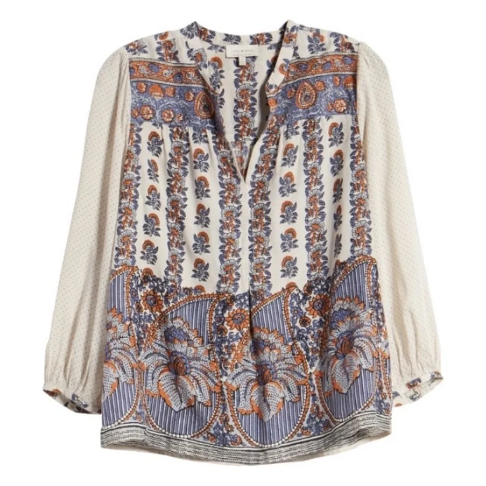 LUCKY BRAND Boho Rami Mixed Print Top…very White Lotus - Picture 5 of 5